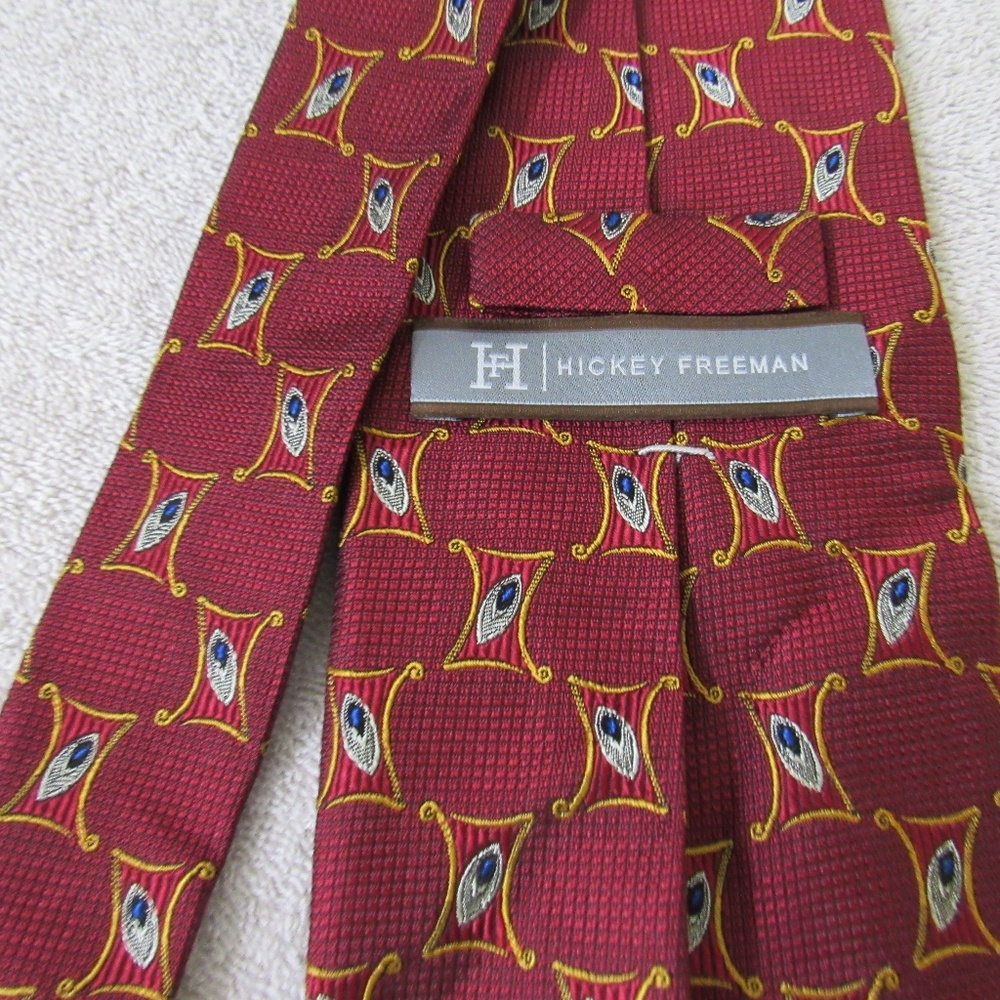 HICKEY FREEMAN Men's 100% Silk Necktie England‎ Designer Geometric Red
